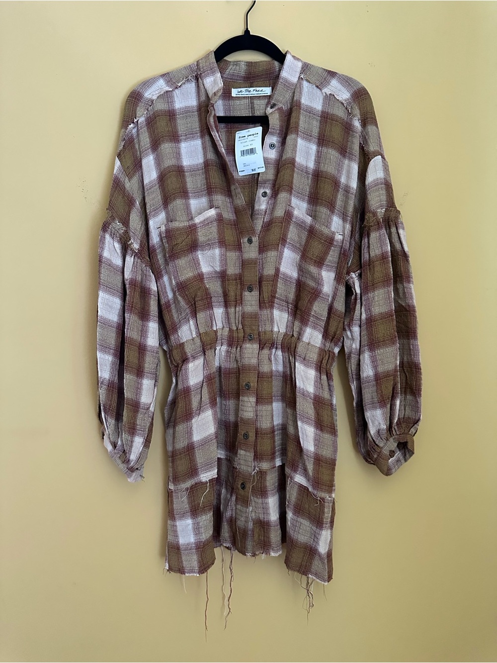 Free People We The Free Plaid Button-Front Mini Dress Tunic XS NWT